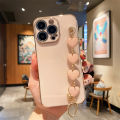FELMYST Casing Case For Infinix Tecno Pova 3 Luxury Plating Cute Love Heart Wrist Chain Bracelet Girl Mobile Phone Case Women Lanyard Electroplated Casing Candy Full Cover Camera Protect Bumper Back Softcase Cover. 