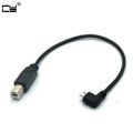 25cm USB 2.0 standard B Male to USB Micro 5 pin 5pin Male Right Angled 90 degree data Cable for tablet HUB hard disk printer. 