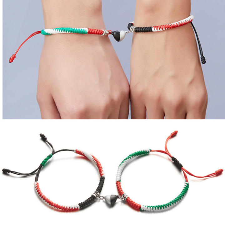 Rope Palestine flag bracelet Handmade Magnetic Flag Palestine Magnetic bracelet Green Black Blue 2pcs Palestine Patriot gift for Casual wear Supporter accessory Friendship bracelet Statement jewelry