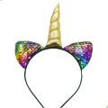 Women Hairband Ears Flip Kid Glitter Hair Accessories Rainbow Can Unicorn. 