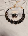 Premium Quality Black Stones Choker Necklace With Earrings. 