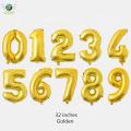 Golden And Silver Foil Balloons 32 Inches Big Numbers For Birthday Helium Digits Bunting Hanging Banner Party 0 to 9 Price is Per Piece Included Pipe To Inflate. 