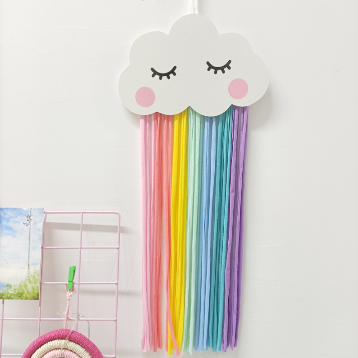 AlineYLingg Rainbow Hair Bow Holder Organizer for Girls Macrame Tassels Home Wall Hanging Hair Clip Hanger Storage Belt Kawaii Room Decor