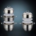 Stainless Steel Three Layers Steamer Pot With Glass Lid, Multi-Functional Soup Sauce Steamer Pots Cookware (28 cm 30cm ), 3 Tier Steamer Pot. 