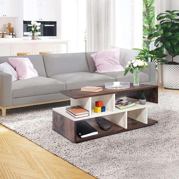 Wooden Coffee Table - End & Sofa Side Tea Table,Centre Table with Solid Finish Space Saving Portable Furniture with Storage for Living Room,Bed Room,Balcony(L 100 x B 40 x H 39 cm, Brown)