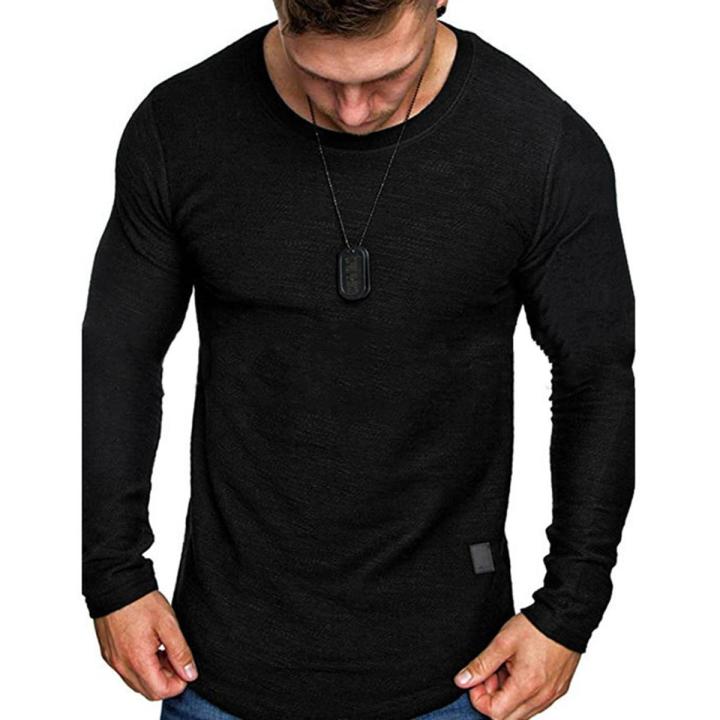 Men Blouse Long Sleeve Men Round Neck Winter Pullover Shirt