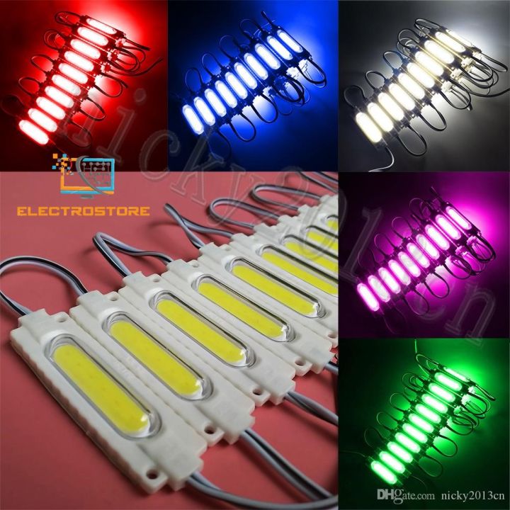 Pack of 10 - 12v COB LED Chip Light - Green Blue White Red decoration strips lights - Fully Waterproof - Built in heath sink and glass on Chip - For Cars Bikes Trucks Buses & all vehicles parking indicator