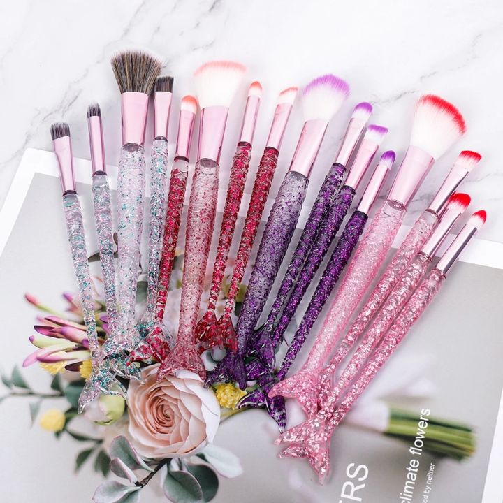 Cute New Glitter Mermaid Style Soft Makeup Brushes Set 4 Pieces, China Imported High Quality