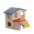 Cute 2 Layers Wooden Hamster Sleeping Grinding Pet House with Feeding Trough. 