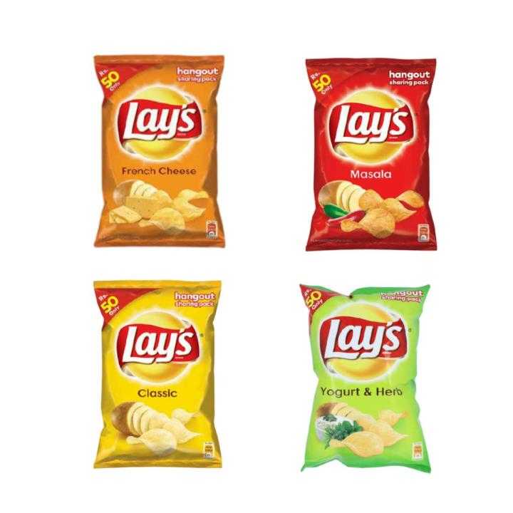 Lays Chips in All 4 Flavours. 50 Rs Pack. 4 Pcs.