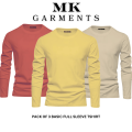 MK Garments - Pack Of 3  Premium Plain Colors Full Sleeves Basic Shirts Casual Wear Trendy Long Sleeve T-Shirts For Men. 