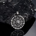 Antique Steel Vikings Runes Compass Necklaces Mens Norse Icelandic Symbol Pendant Amulet Helm of Awe Male Scandinavian Jewelry. 