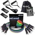 "11-Piece Resistance Band Set with 5 Stackable Tubes – Full-Body Workout Kit with Handles, Door Anchor, and Ankle Straps". 