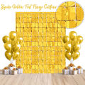 Square Box shape metallic tinsel fringe foil curtain party backdrop in Golden. 