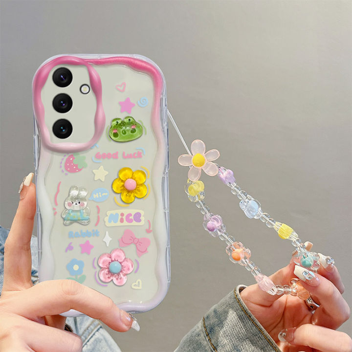 For Samsung Galaxy A34 5G Phone Case 3D Cute Animal Cartoon Patterns + Beautiful Flower Bracelet Soft Case