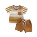 Baby Boys Short Set, Short Sleeve Stripes T-shirt with Elastic Waist Shorts Summer Outfit. 