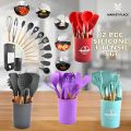 12Pcs-Silicone Kitchenware Set Kitchen Utensils Cooking Sets Non-stick Spatula Silicone Kitchen Tools with Wooden Handle Heat Resistant Non-Toxic BPA Free. 