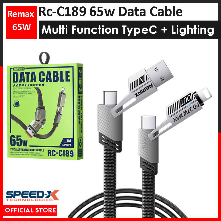 Data kabl REMAX RC-C189 PD 65W, QC 3.0 USB Lightning 27W, 2u1 crni 1m