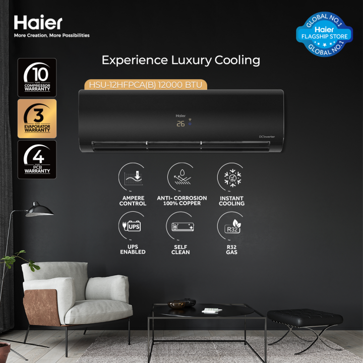 Haier ( Pearl Inverter Series ) 1.5 Ton DC Inverter - HSU-19HFPAA(B) - UPS Enabled - Self Cleaning - WiFi Enabled - Turbo Cooling AC /10 Years Warranty/Haier Free Installation
