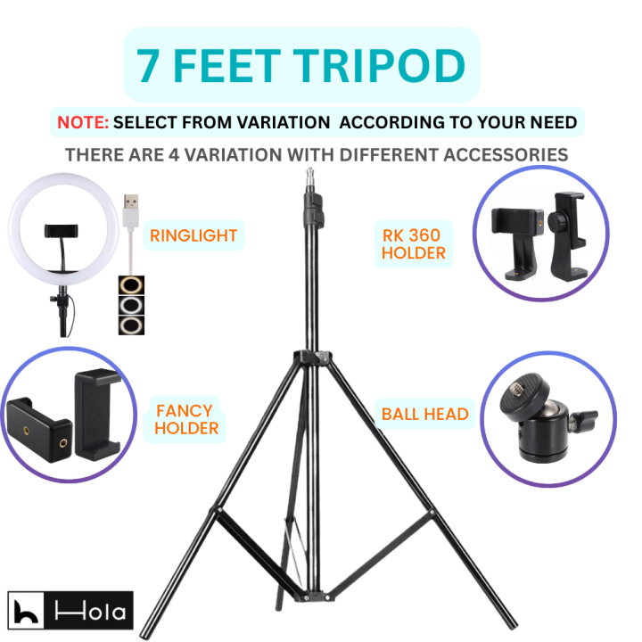 New 7 Feet Heavy-Duty Tripod Stand with 360° Rotatable Ball Head and Mobile Holder for DSLR/Camcorder/Studio Lighting