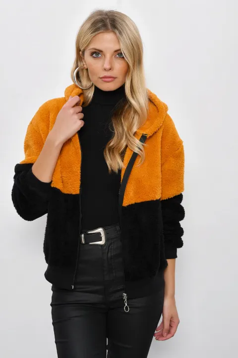 C&S%20Women's%20Mustard-Black%20Zippered%20Hooded%20Plush%20Sweatshirt%20YLF102%20-%20Image%205