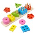 Wooden Geometric Shape Matching 5 Column Blocks Pole For Boys and Girls. 