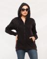 Black Fleece Zipper Hoodie For Women. 
