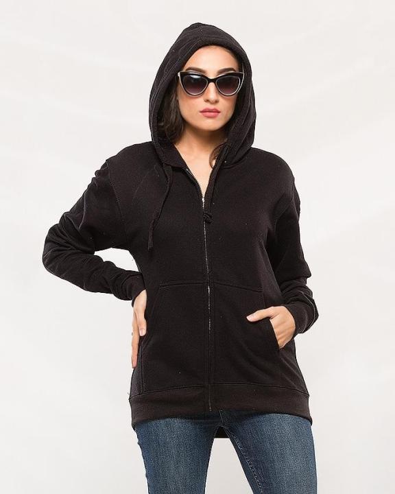 Black Fleece Zipper Hoodie For Women