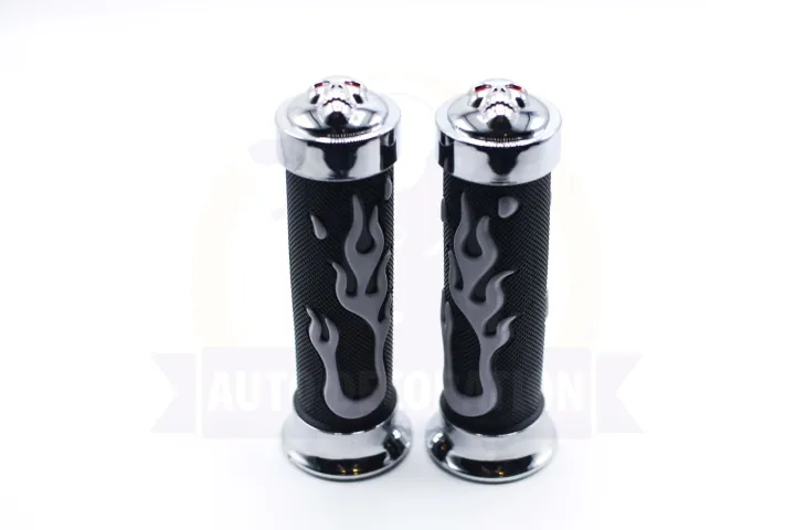 Motorcycle%20Handle%20Bar%20Grip%20Bike%20Hand%20Grip%20Rubber%20Skull%20Head%20Flame%20Universale%20-%20Image%204
