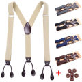 Vintage Suspenders Men Women Adult Leather Trimmed Button End Y Back Adjustable Elastic Trouser Braces Straps Belt Wedding Party. 