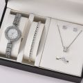 6PCS Set Luxury Watch Women Ring Necklace Earrings Rhinestone Fashion Wristwatch Female Casual Ladies Watches Bracelet Set Clock. 