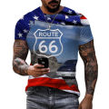 2023 Summer Fashion Personality Streetwear Route 66 3D Print Pattern T-shirt Oversized Tops Men Casual Tees. 