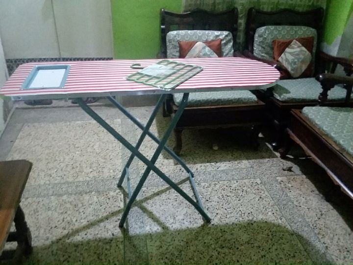 Folding Iron Stand Iron Table Foldable Adjustable Iron Stand Wood Top Multicolor