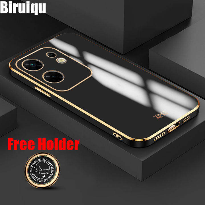 Biruiqu for Infinix Zero 30 4G Back Cover Luxury 6D Plating Frame Shiny Bling Phone Pounch Soft Silicone Square Phone Case
