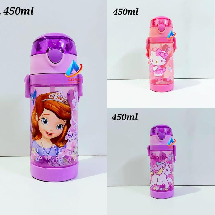 Girls Favourite Creative Character Imported Water Bottle with Straw BPA Free Clear Plastic Water Bottles For School Kids 450ml