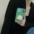 Korean Cute Circle Bracket Green Phone Case For iPhone 11 12 Pro XS Max X XR 7 8 Plus Holder Stylish Soft Silicone Back Cover. 