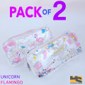 Pack of 2 Cute Unicorn and Flamingo Glitter Liquid Pencil Case High Capacity Pencil Bag Transparent Glitter Pencil case For Girls Pen Box School Supplies| Cute stationary items for girls. 