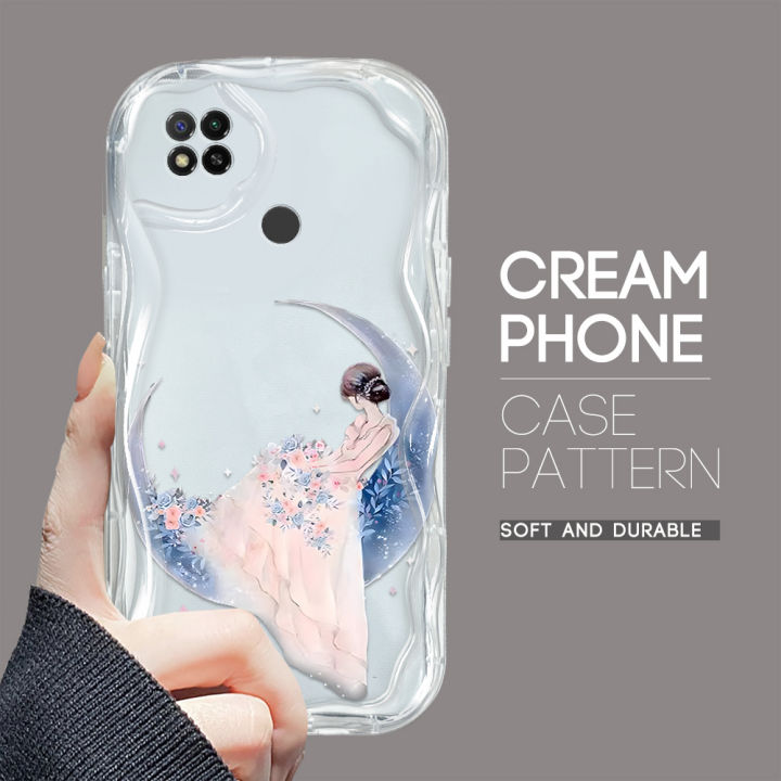 YYDS for Redmi 9C 10A Back Cover Moon Girl Case Cream Texture Wavy Edge Soft Silicone Mobile Cover