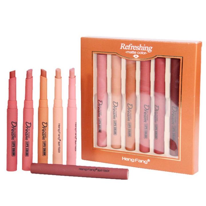 HENG FANG Set OF 6 - Waterproof Matte Color Makeup Lipsticks.
