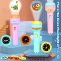 Mini Flashlight Projector Slide Projector Toy/Projection Kids Handy Flash Light with 3 Cards. 