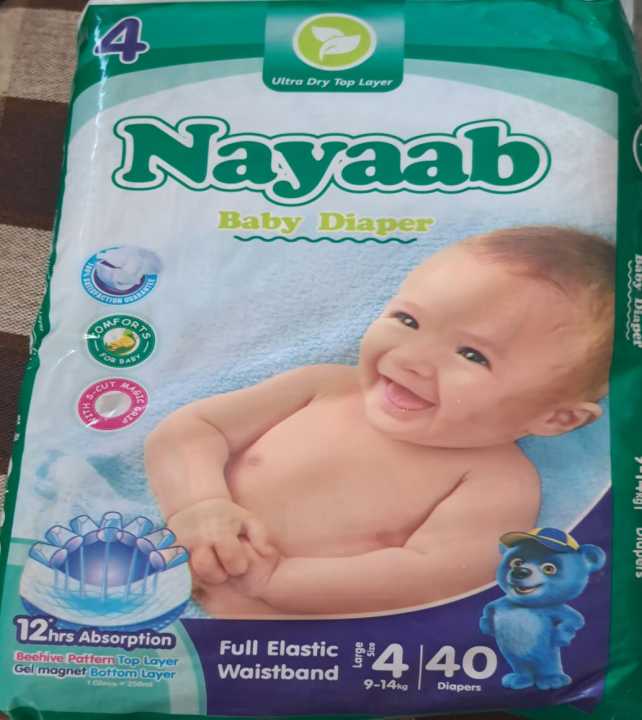 Nayaab Baby Diaper With Ultra Dry Top Layer Large size 40 Pcs