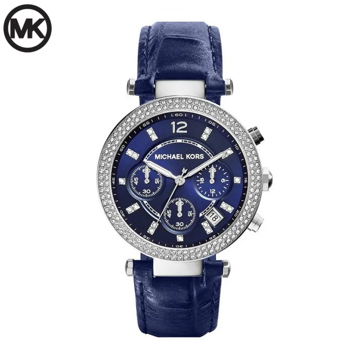 Michael%20Kors%20Blue%20Dial%20Blue%20Leather%20Strap%20Chronograph%20Watch%20For%20Women%20MK-2384%20-%20Image%202