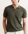 FITTED - Drop Needle knit Polo - For Men - Forest Olive. 