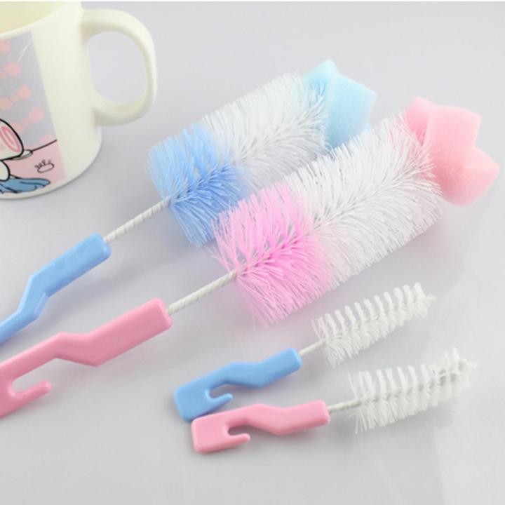 Momme 2Pcs Baby Niiple Milk Bottle Cup 360 Degree Sponge Cleaner + Pacifier Brush Random Color