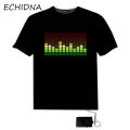Sound Activated Light Up Flashing Rock Disco Equalizer Short Sleeve LED T-Shirt. 