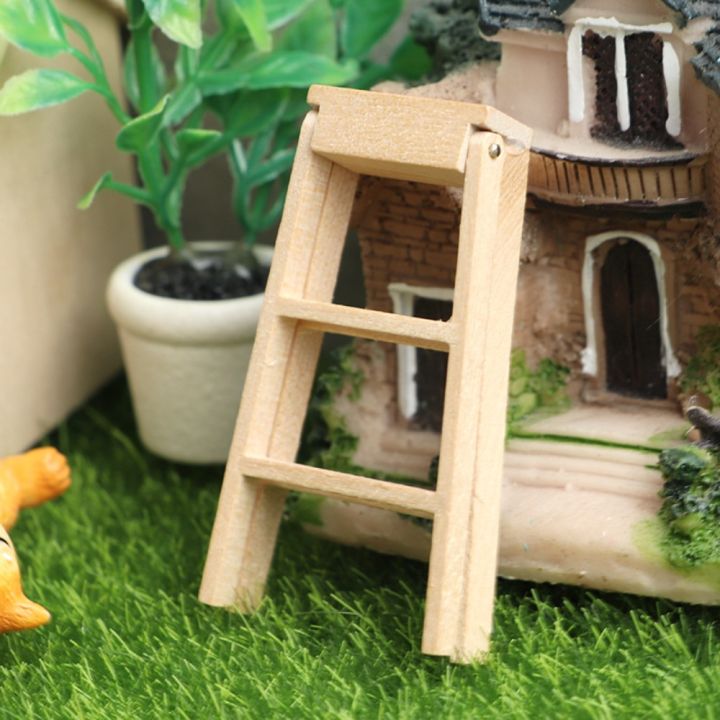 Photo Prop Miniature Model Wooden Ladder Dollhouse Wooden Red White ...
