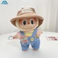 SF 1 PC cloth labubu The 17cm blind box is clothed with a light blue bib pants set for the stars a carrot strap and a two-piece pendant dress. 