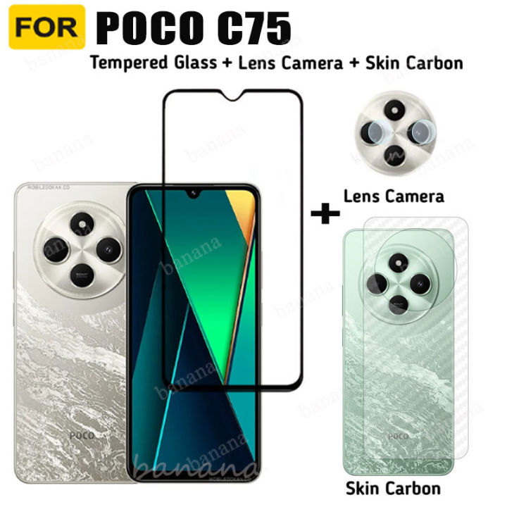 For Poco C75 Tempered Glass Poco C61 C40 C65 C 75 C7 5 Screen Protector Camera Lens Glass +Back Film