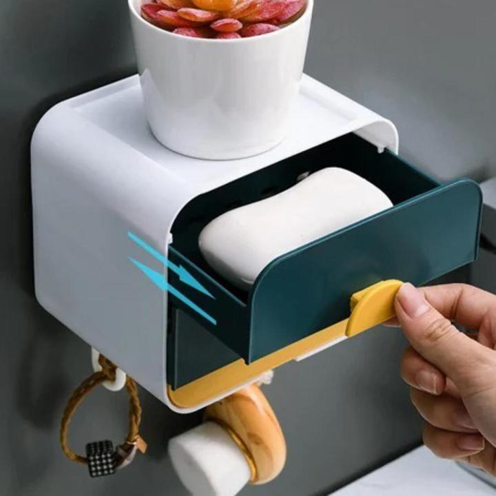 Wall-mounted 1-tier soap dispenser with convenient hanger- Versatile Wall-mounted box with drain tray