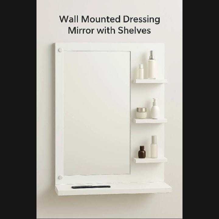 Modern Wooden Wall-Mounted Vanity Table with Mirror & Shelves – Space ...